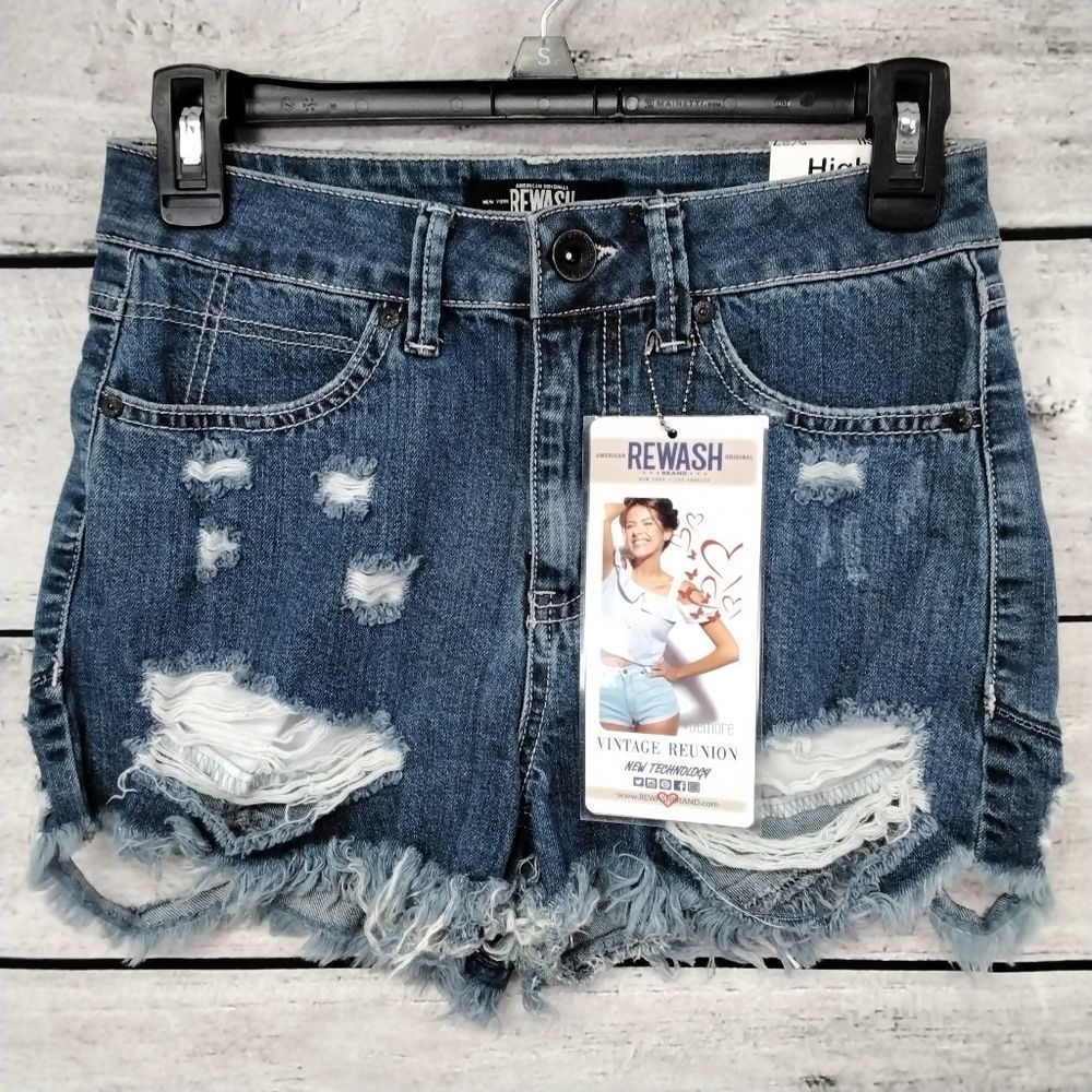 Rewash NEW Shorts Highrise Distressed Jean Juniors Sz 5/27 Western Country